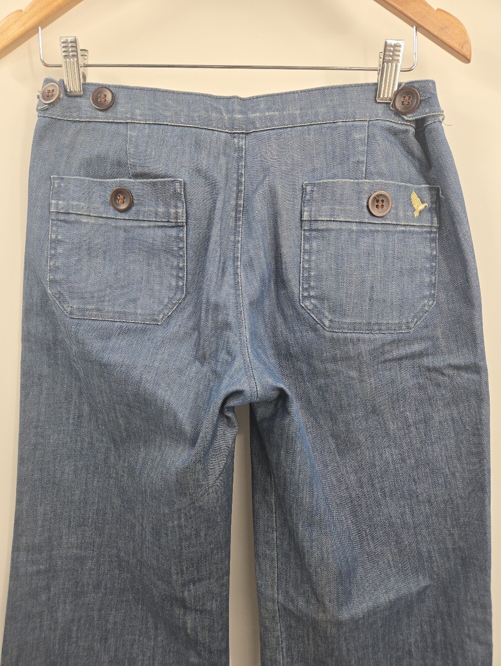 MiH Jeans Valencia High-Rise Sailor Button Wide Leg Mid Blue Denim - Picture 8 of 15